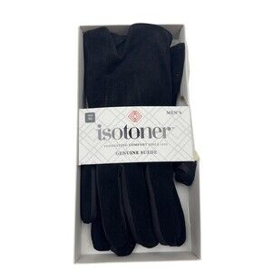 Isotoner Genuine Suede Gloves Mens XL Black SmarTouch 4-Way Stretch Touchscreen